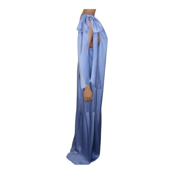 AIDAN MATTOX Satin Asymmetric One Shoulder Mermaid Maxi Gown Size 14 Blue NWT - Picture 11 of 12